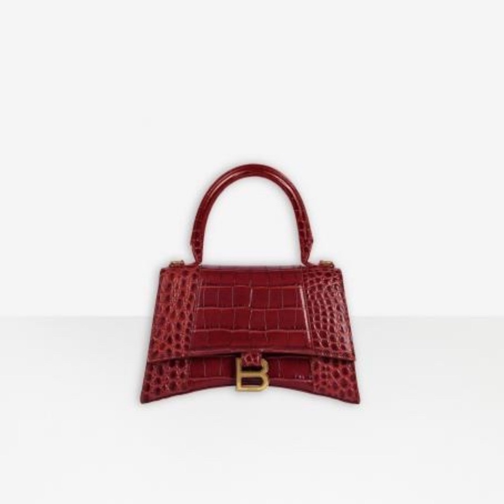 Balenciaga Hourglass Small Handbag in red shiny crocodile embossed calfskin